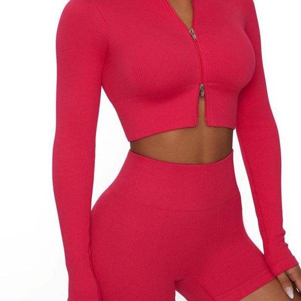 Breathable Fitness Suit with Double Head Zipper-4