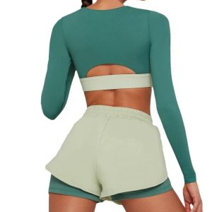 Fitness Long Sleeve Colorblock Two Piece Set-1