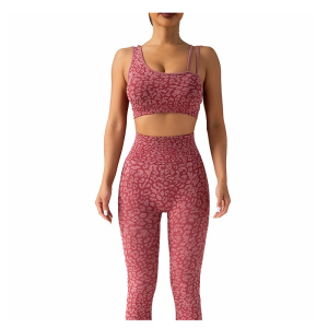 Leopard Print Seamless Knit Yoga Set-1