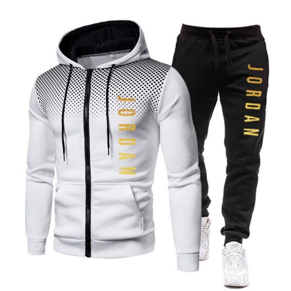 Men's Zipper Polka Dot Hooded Jogging Set-1