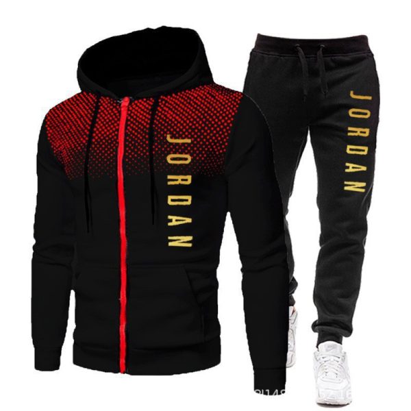 Men's Zipper Polka Dot Hooded Jogging Set-2
