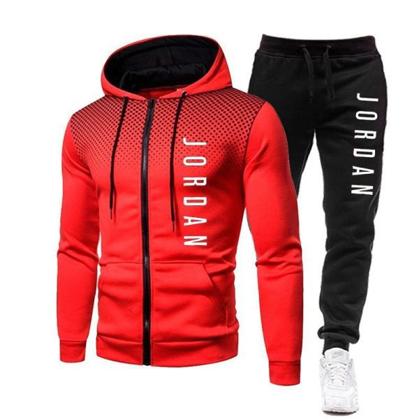 Men's Zipper Polka Dot Hooded Jogging Set-3