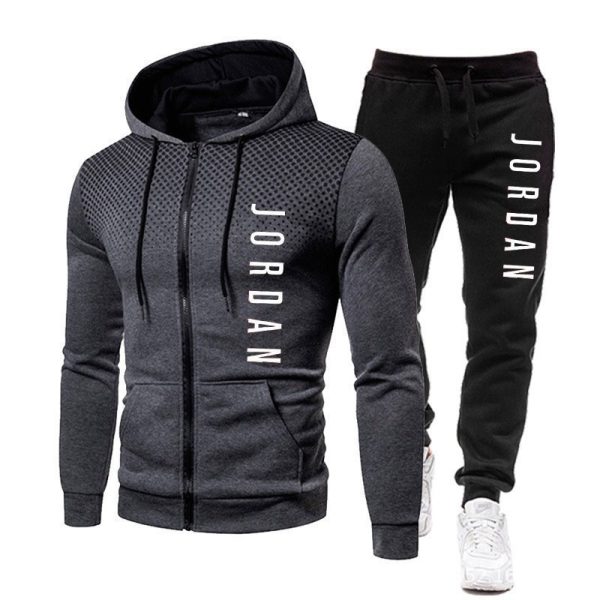 Men's Zipper Polka Dot Hooded Jogging Set-4
