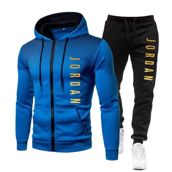 Men's Zipper Polka Dot Hooded Jogging Set-5