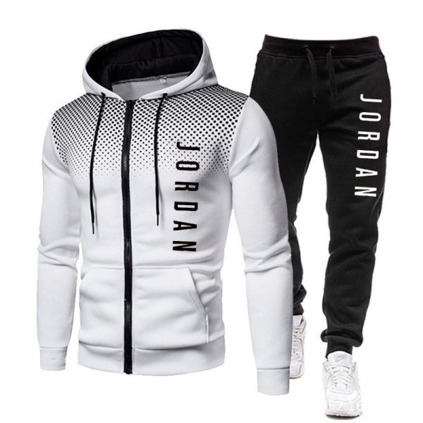 Men's Zipper Polka Dot Hooded Jogging Set-6